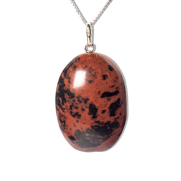 Colar Cabochão Obsidiana Mahogany Castoação Pino Prata 950