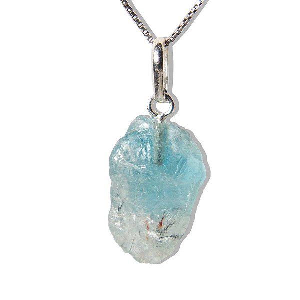 Colar Topázio Azul Pedra Bruto Natural Pino Prata 950