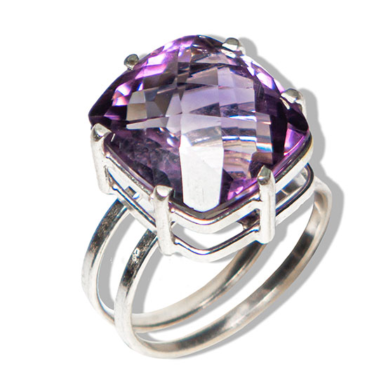 Anel Ametista Gema Natural Ajustável Prata 950 Tipo A