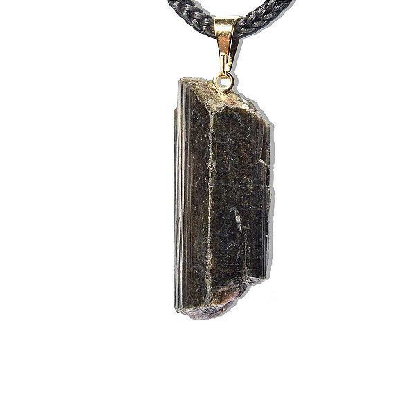 Colar Canudo Turmalina Verde Bruto Natural Pino Dourado