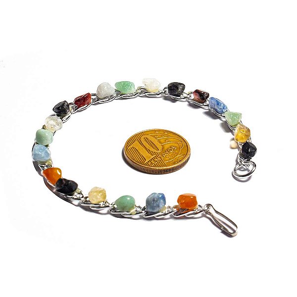 Pulseira Corrente Colada Mista Natural Montagem Prateado