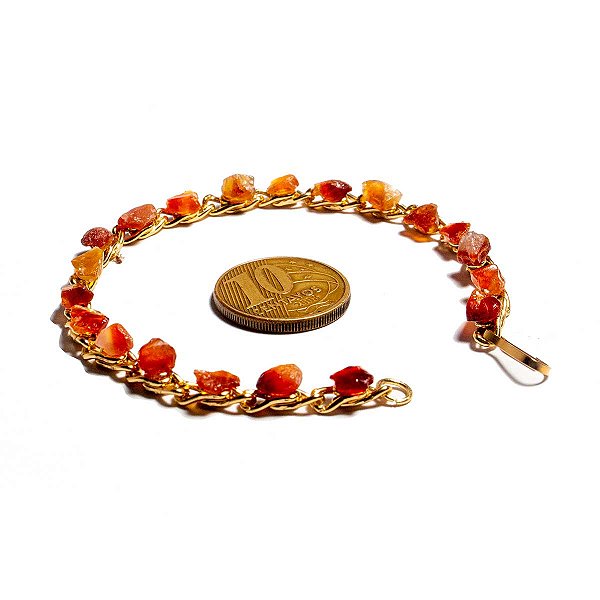 Pulseira Ágata Cornalina Corrente Natural Rolada Dourado