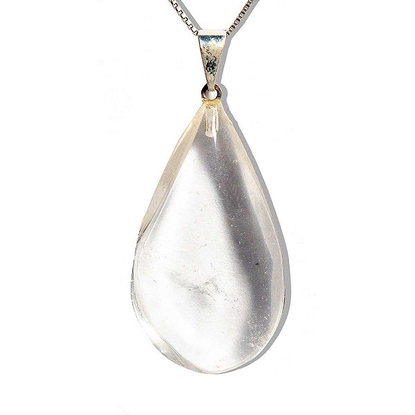 Colar Gota Cristal Quartzo Comum Montagem Pino Prateado