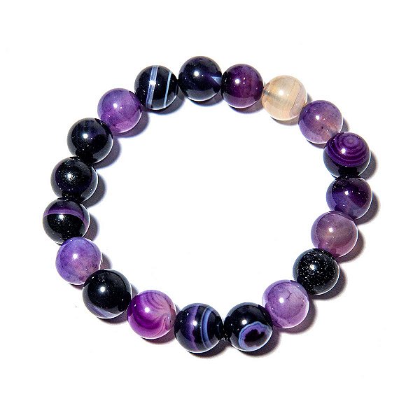 Pulseira Bolinha Pedra Ágata Lilas Rolada Fio SiliconePB3706