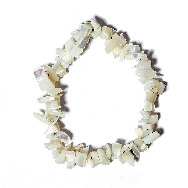 Pulseira Pedra Madreperola Rolado Montagem Fibra de Silicone