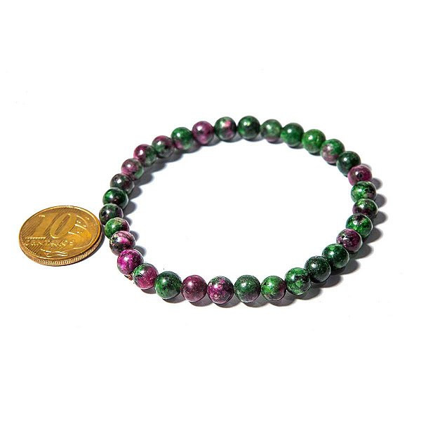Pulseira Bolinha Rubi no Coríndon Rolada 6mm Fio Silicone