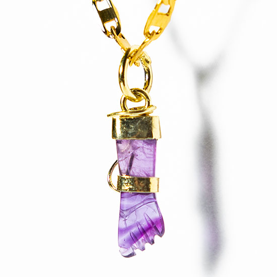 Colar Mini Figa Pingente Ametista 20mm Pedra Natural Dourado