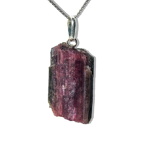 Colar Canudo Turmalina Melancia Bruto Natural Pino Prata 950