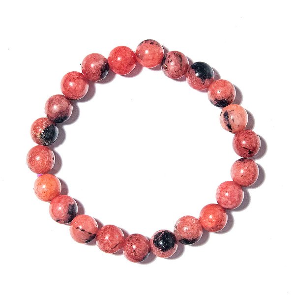 Pulseira Bolinha Pedra Rodonita Natural 8mm Fio Silicone