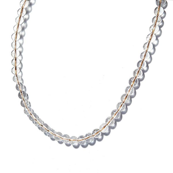Colar Choker Bolinha 6mm Pedra Quartzo Cristal 40cm