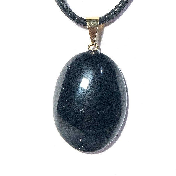 PROMOÇÃO OBSIDIANA NEGRA PINGENTE UNISSEX DOURADO