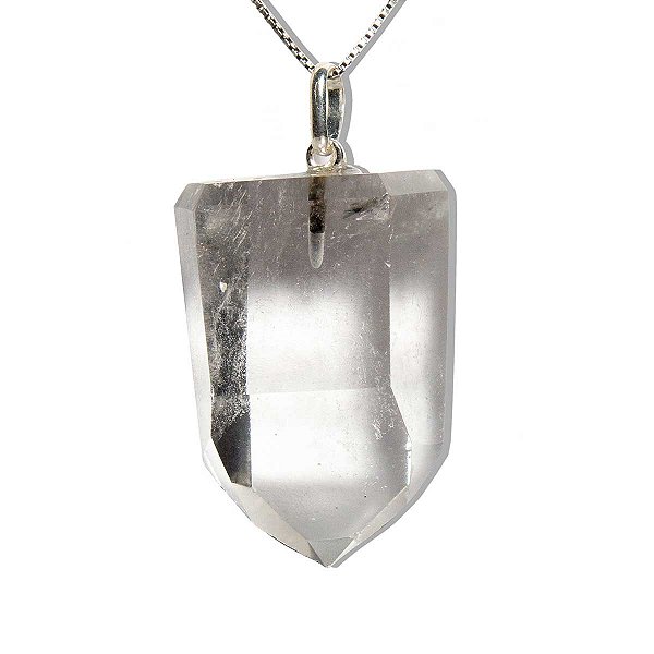 Colar Pontinha Pedra Cristal Quartzo Montagem Prata 950