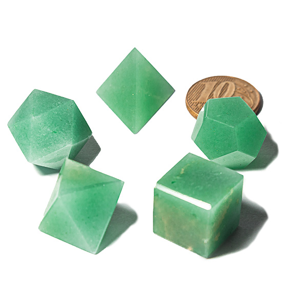 Kit Radionico Quartzo Verde Solido de Platão Facetado