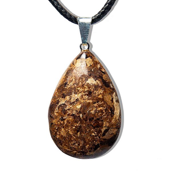 Colar Gota Bronzita Pedra Natural Montagem Pino Prateado