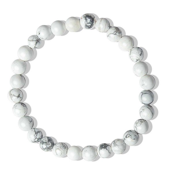 Pulseira Bolinha Pedra Howlita Branca Natural 6mm