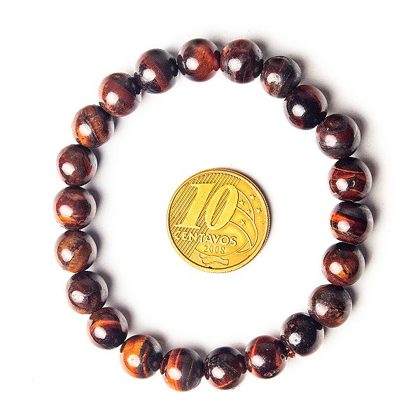 Pulseira Bolinha Olho de Tigre Indiano Natural 8mm