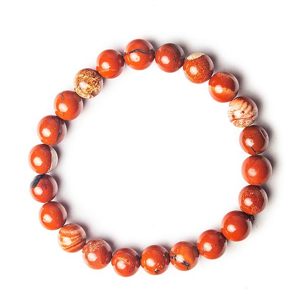 Pulseira Bolinha Jaspe Africano Natural 8mm Fio Silicone