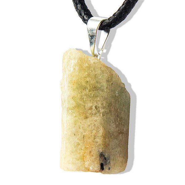 Colar Canudo Água Marinha Bruto Natural Pino Prateado