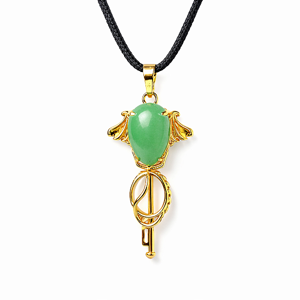 Colar Gota Pedra Quartzo Verde Natural Gotico Morcego Dourado