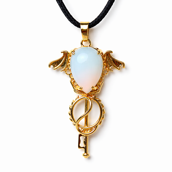 Colar Gota Pedra da Lua Gotico Asa de Morcego Banho Dourado