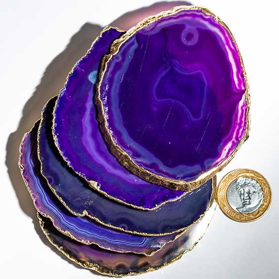 Chapa de Agata Lilas Porta Copos Envolto banho Dourado