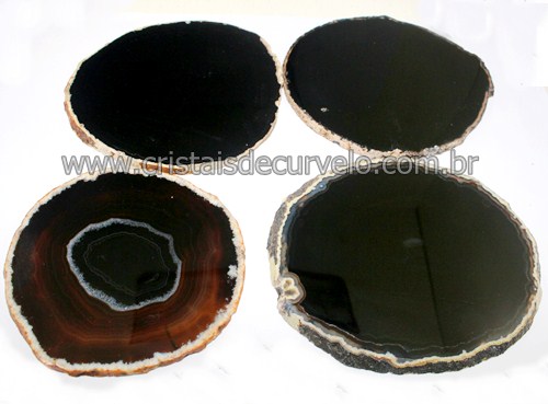 Chapa de Agata Negra Porta Copos Ou Artesanato G 100mm