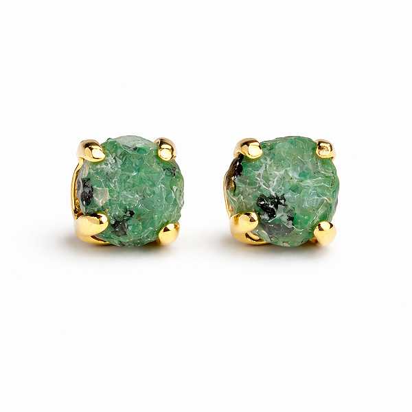 Brinco Esmeralda Bruto Natural na Garra Tarraxa Dourado