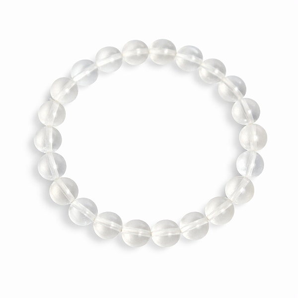 Pulseira Bolinha 8mm Pedra Cristal Natural Rolada Silicone