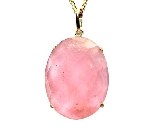 01 Pingente Nlux Cabochão Oval Quartzo Rosa Prata 950 Garra