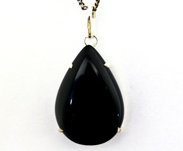01 Pingente Nlux Gota Lisa Obsidiana Negra Montagem Garra Prata 950