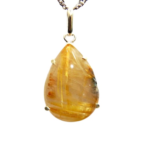 01 Pingente Nlux Gota Cristal com Rutilo Prata 950 Garra