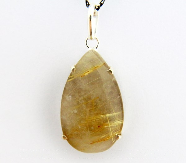 01 Pingente Nlux Gota Cristal com Rutilo Montagem Garra Prata 950