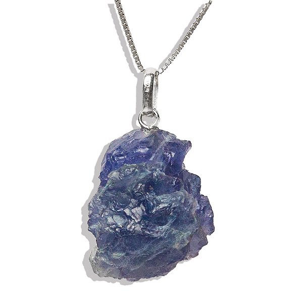 01 Pingente Nlux Pedrinha Bruto Safira Azul Pino Prata 950