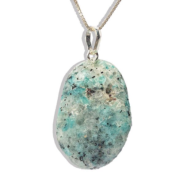 01 Pingente Nlux Pedrinha Amazonita Paraiba Rolado Pino Prata 950