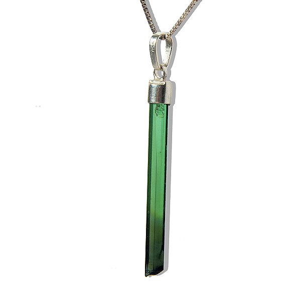 01 Pingente Nlux Canudo Turmalina Verde Envolto 30 a 35mm Prata950