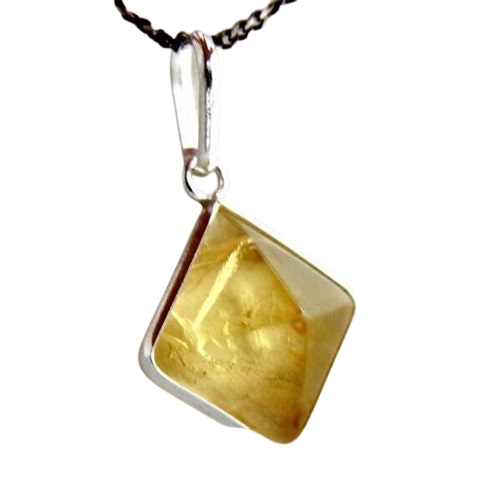01 Pingente Nlux Pirâmide Pedra Citrino Natural Envolto Prata 950