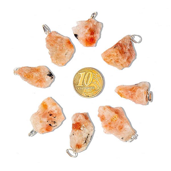 01 Pingente Nlux Chapa Pedra Do Sol Goldstone Bruto Natural Pino Prata 950