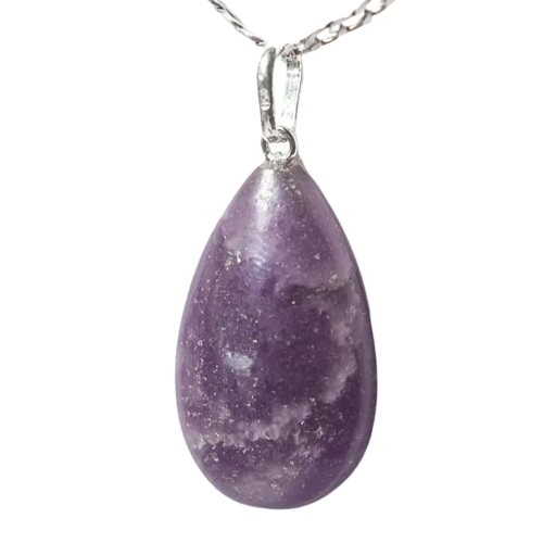 01 Pingente Nlux Gota Pedra Lepidolita Natural Pino Prata 950