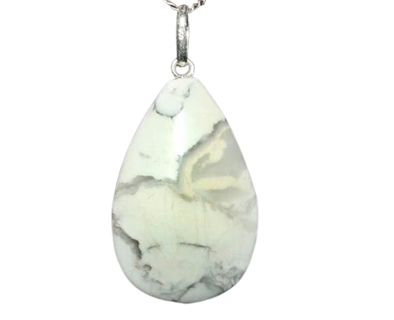01 Pingente Nlux Gota Pedra Howlita Branca Montagem Pino Prata 950