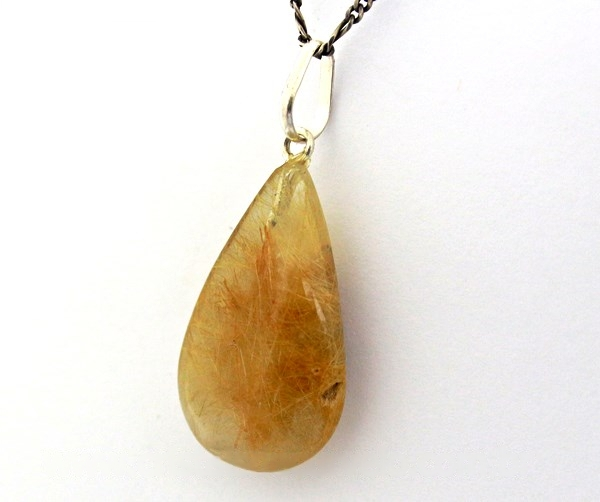 01 Pingente Nlux Gota Pedra Cristal Com Rutilo Castoação Pino Prata 950