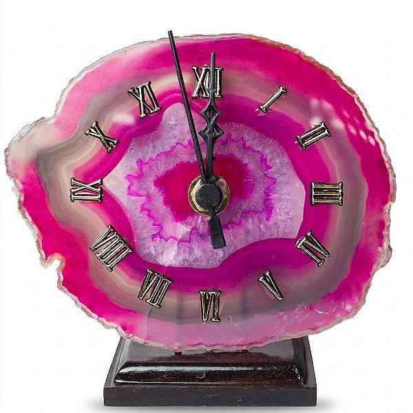 Relógio de Mesa Chapa de Ágata Rosa Pedra Natural 10 a 13cm