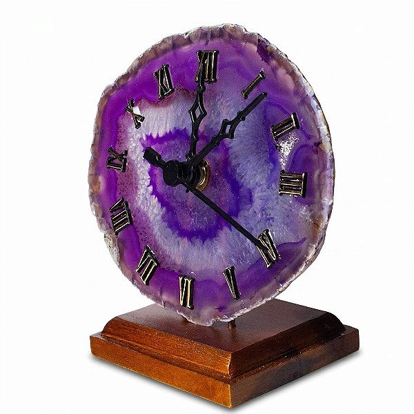 Relógio de Mesa Chapa de Ágata Lilas Pedra Natural 10 a 13cm
