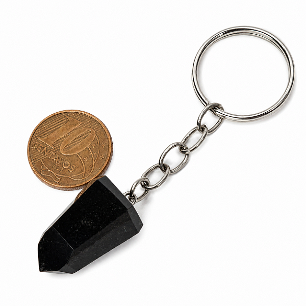 Chaveiro Ponta Obsidiana Negra Sextava Natural 25mm Tipo A