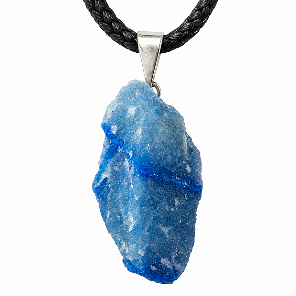 Colar Pedrinha Quartzo Azul Bruta Natural Pino Prateado