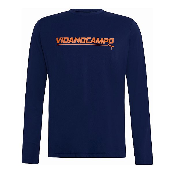 CAMISA TERMICA MASCULINA UV50+ | AZUL MARINHO COM ALARANJADO