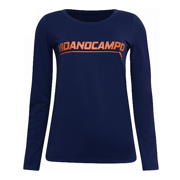 CAMISA TERMICA FEMININA UV50+ | AZUL MARINHO COM ALARANJADO