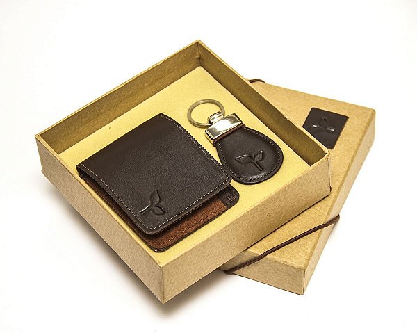 KIT CARTEIRA + CHAVEIRO EM COURO LEGÍTIMO
