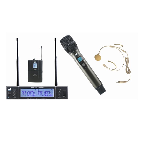 Microfone Sem Fio De Mão e Headset 600 Canais BR-8000-CLI-UHF - TSI