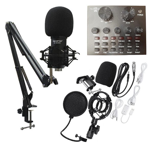 Kit de Microfone Condensador C/ Interface SK-BM800 V8 SKYPIX