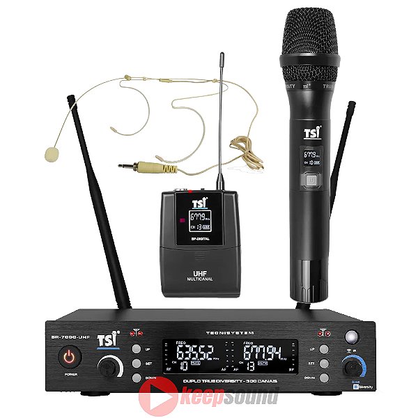 Kit Microfone Sem Fio Mão/Headset BR-7000-CLI-UHF - TSI
